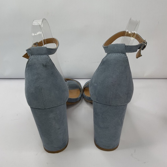 1510-Merona Women Blue Suede Open Toe Ankle Strap Stacked Chunky Heels - Picture 9 of 11